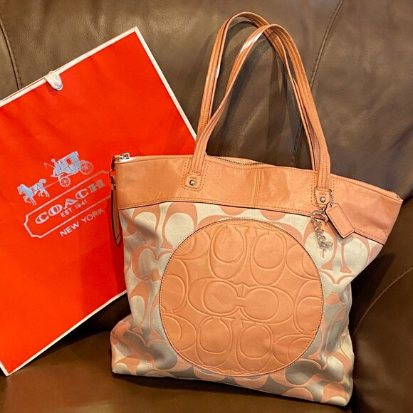 Coach Handbags - Coach Laura Signature Tote Khaki/Peach